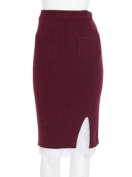 【W】ニットレーススリットスカート