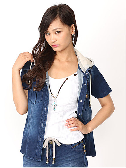 裏毛切替フード付半袖シャツジャケット