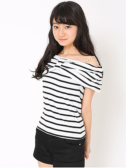 ビジューストラップリボンオフショルトップス