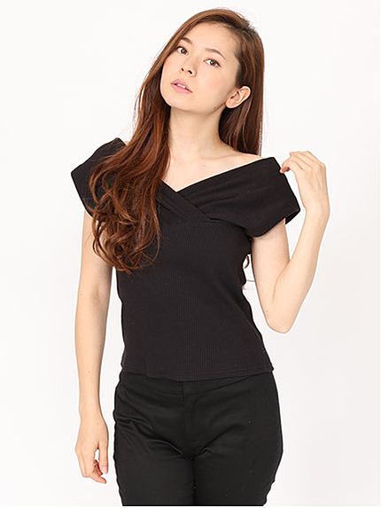 カシュクール半袖リブトップス