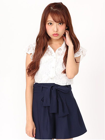 キャミ付きレースシフォンブラウス