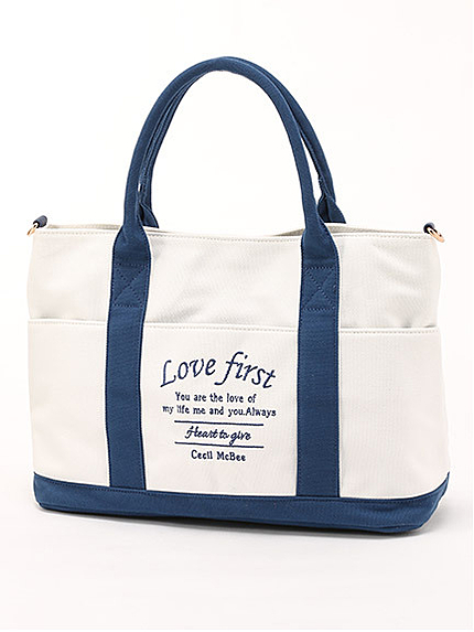 配色コンビコットンキャンバス2WAYバッグ