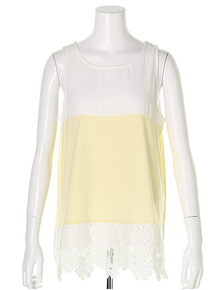 裾レース配色異素材ノースリトップス