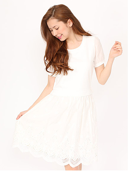 コットンレースコンビワンピース