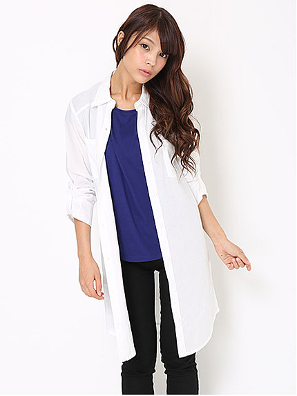 麻混ロングシャツ