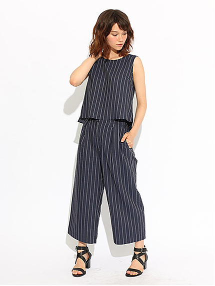 麻混ストライプワイドクロップド