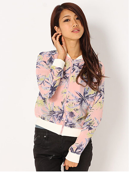 リーフ柄シフォンブルゾン