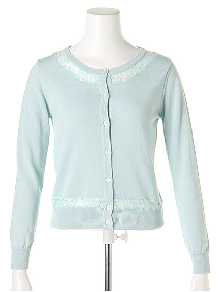 レース切替UVケア加工ニットカーデ