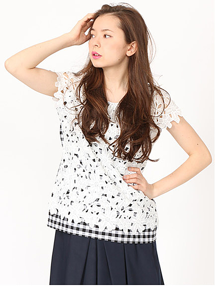 レースコンビギンガムブラウス