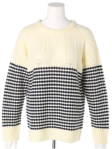 ケーブル×ボーダーニットプルオーバー
