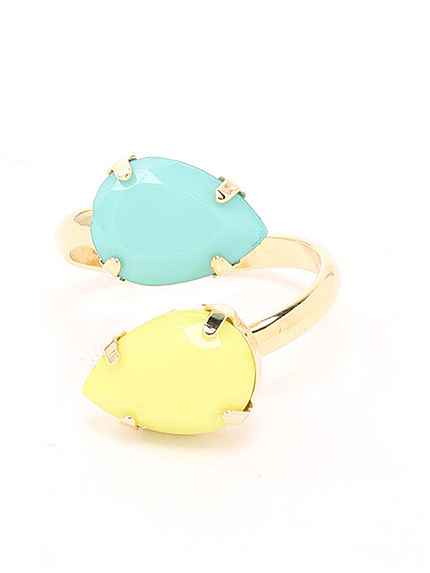 配色ドロップストーンフォークリング