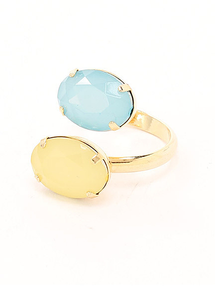 配色オーバルストーンフォークリング