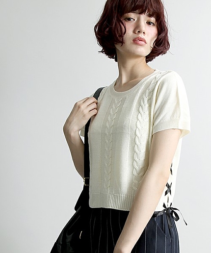 WEGO/レースアップケーブルセーター