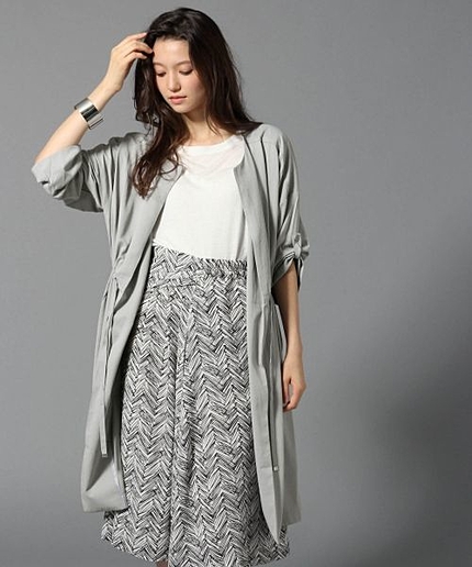 ノーカラーシャツコート8分袖