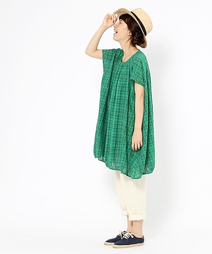 コットンキュプラギャザーワンピース