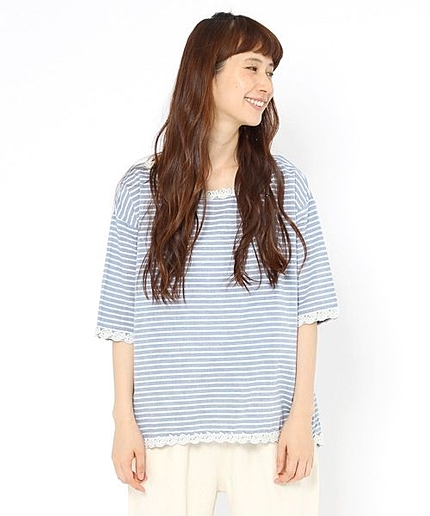 コットンボーダーレースチュニック