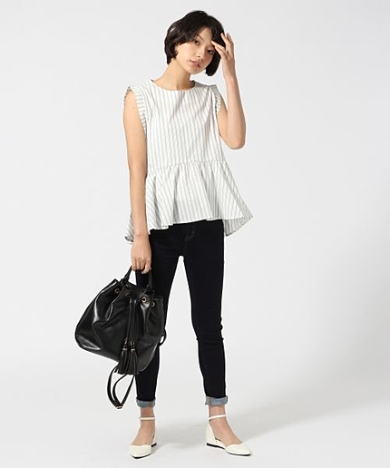 ストライプペプラムノースリーブ