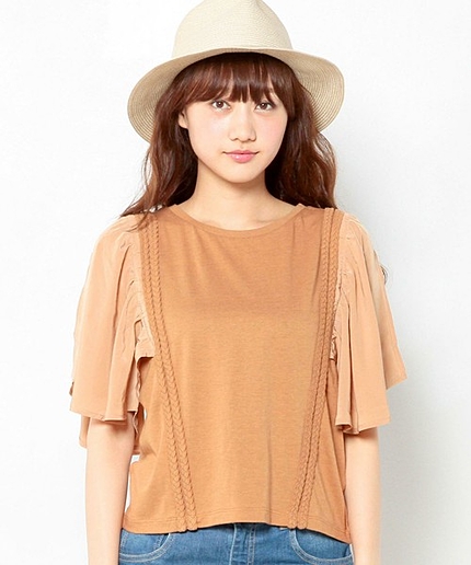 袖デシン三つ編みTシャツ/AEBC ソデデシンミツアミTee◆