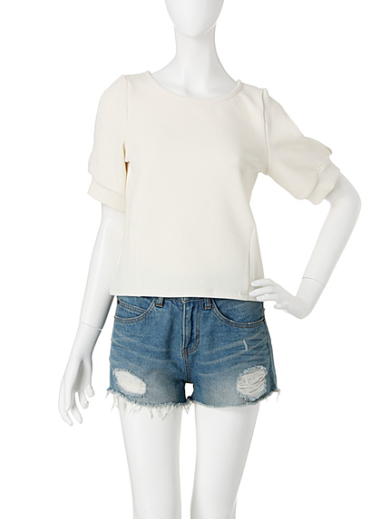 【W】袖シースルーカットトップス