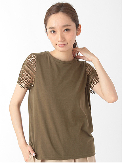 ・天竺袖レース 半袖プルオーバー