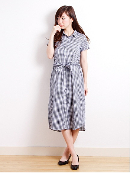 ・マルチカラー半袖シャツワンピース