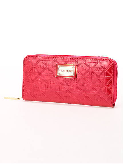 15.AW ロゴプレート付き型押しラウンド長財布