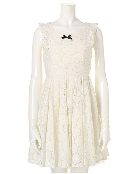 フラワーレースリボンフリルワンピース