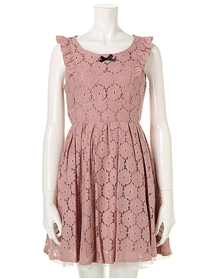 フラワーレースリボンフリルワンピース