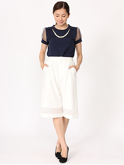 シースルー切替タックワイドパンツ