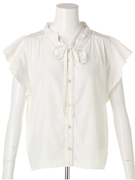 リボン付きフリルブラウス