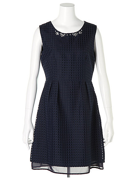 シアーチェックビジューワンピ