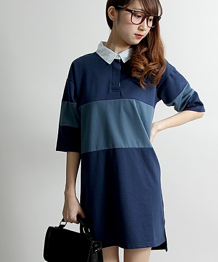 WEGO/5分袖ラガーシャツワンピース