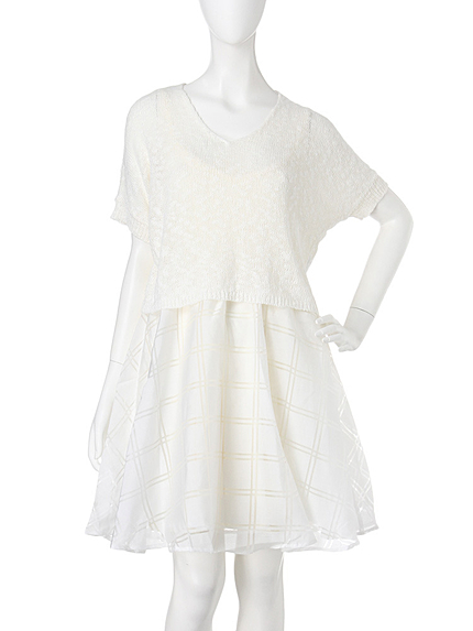 【W】シアーチェックニットコンビワンピース