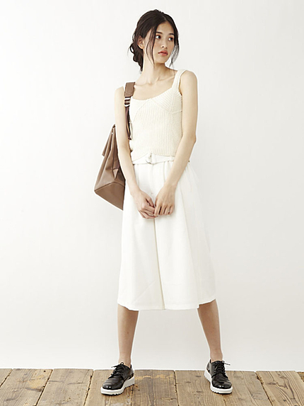 【W】ベルト付ガウチョパンツ