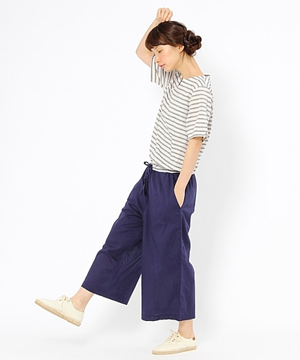 コットンリネンボーダー×無地オールインワンパンツ