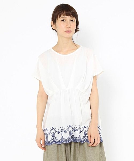 【8/7(金)再値下げ】コットンリネン×刺繍ブラウス