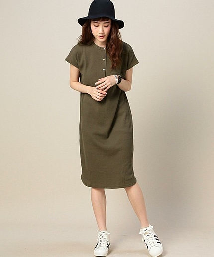 BY ワッフルヘンリーネックワンピース