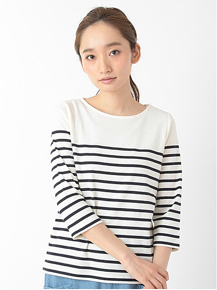 ・Bパネルボーダー7分袖プルオーバー