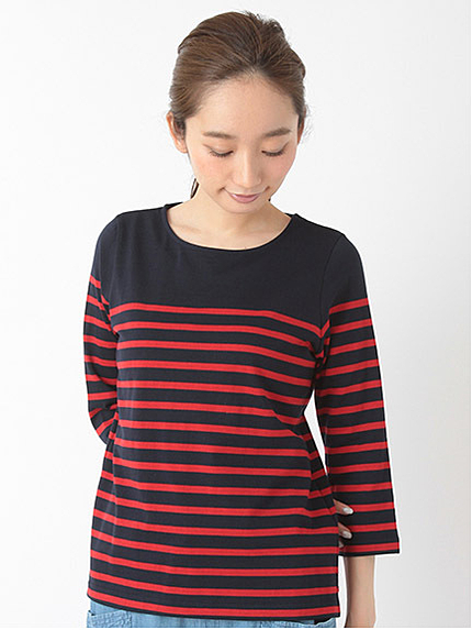 ・Bパネルボーダー7分袖プルオーバー