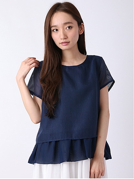 シアーチェック×シフォンブラウス 1703053-22-12-11