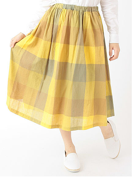 綿麻大柄チェックスカート 1501329-23-11-12