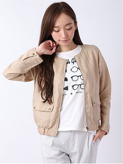 麻シーチングノーカラーブルゾン 1301129-23-18-11