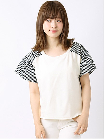 ミニ裏毛+ギンガムフリルTシャツ 1203176-23-13-89