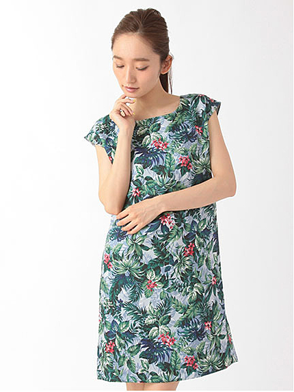 ブッチャーボタニカルプリントサックワンピース 1101962-22-12-11