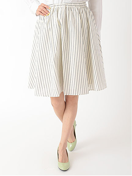 ストライプタイプライターギャザースカート 1501324-22-18-11