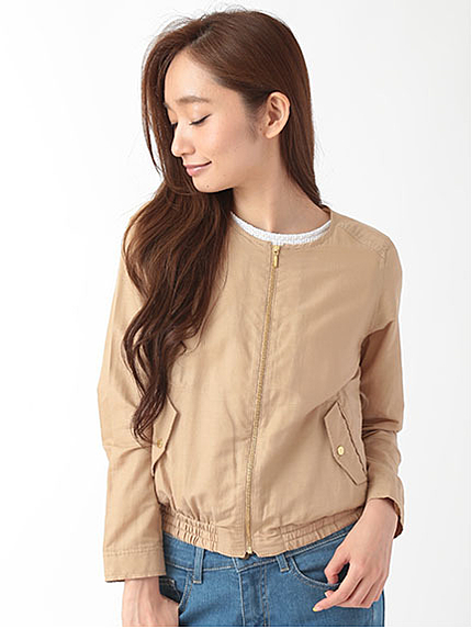 綿麻レーヨンツイルノーカラーブルゾン 1301105-22-18-11