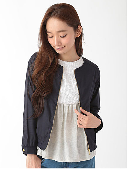 綿麻レーヨンツイルノーカラーブルゾン 1301105-22-18-11