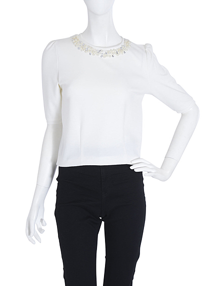 【W】襟パールトップス