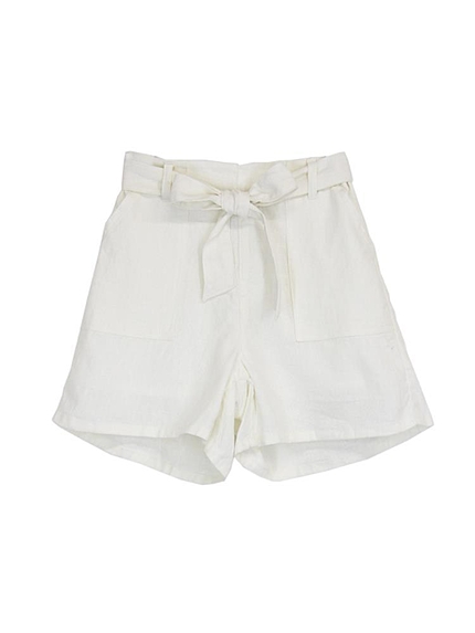ウエストリボン麻ショートパンツ