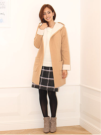 配色フードロングカーデ(45358572)